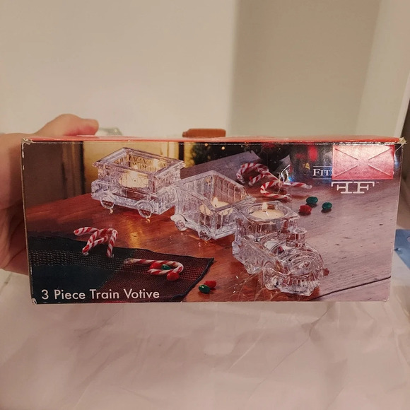 Fitz and Floyd 3 Piece Crystal Holiday Train Votive - In Original Box - Picture 2 of 13